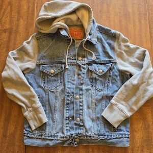 Levi's Denim Trucker Jacket with Gray Hoodie Sleeves